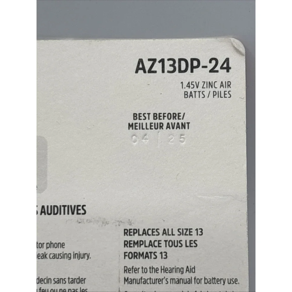 Energizer Size 13 Hearing Aid Batteries (24 Pack) Zinc Air Long Lasting Orange